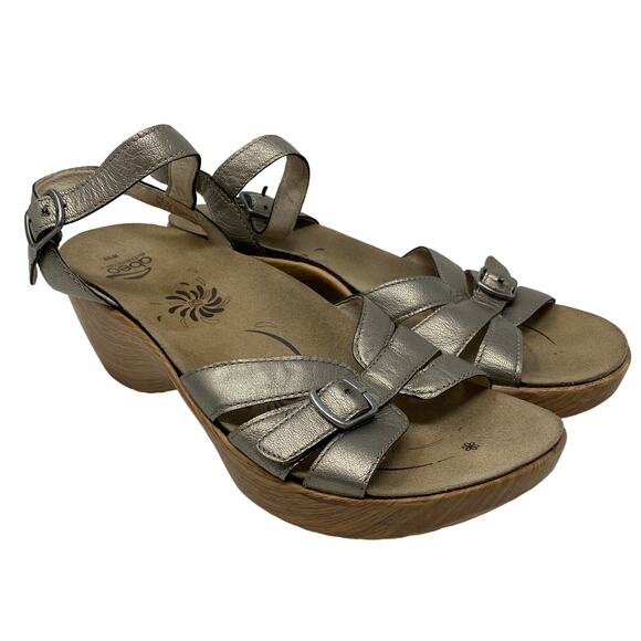 Abeo Women's Size 9 Neutral Sandals Slingback Platform Heel Metallic Pewter - Picture 1 of 6